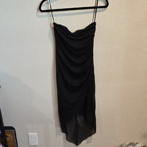 Up Front Black Asymmetrical Ruched Cocktail Dress
